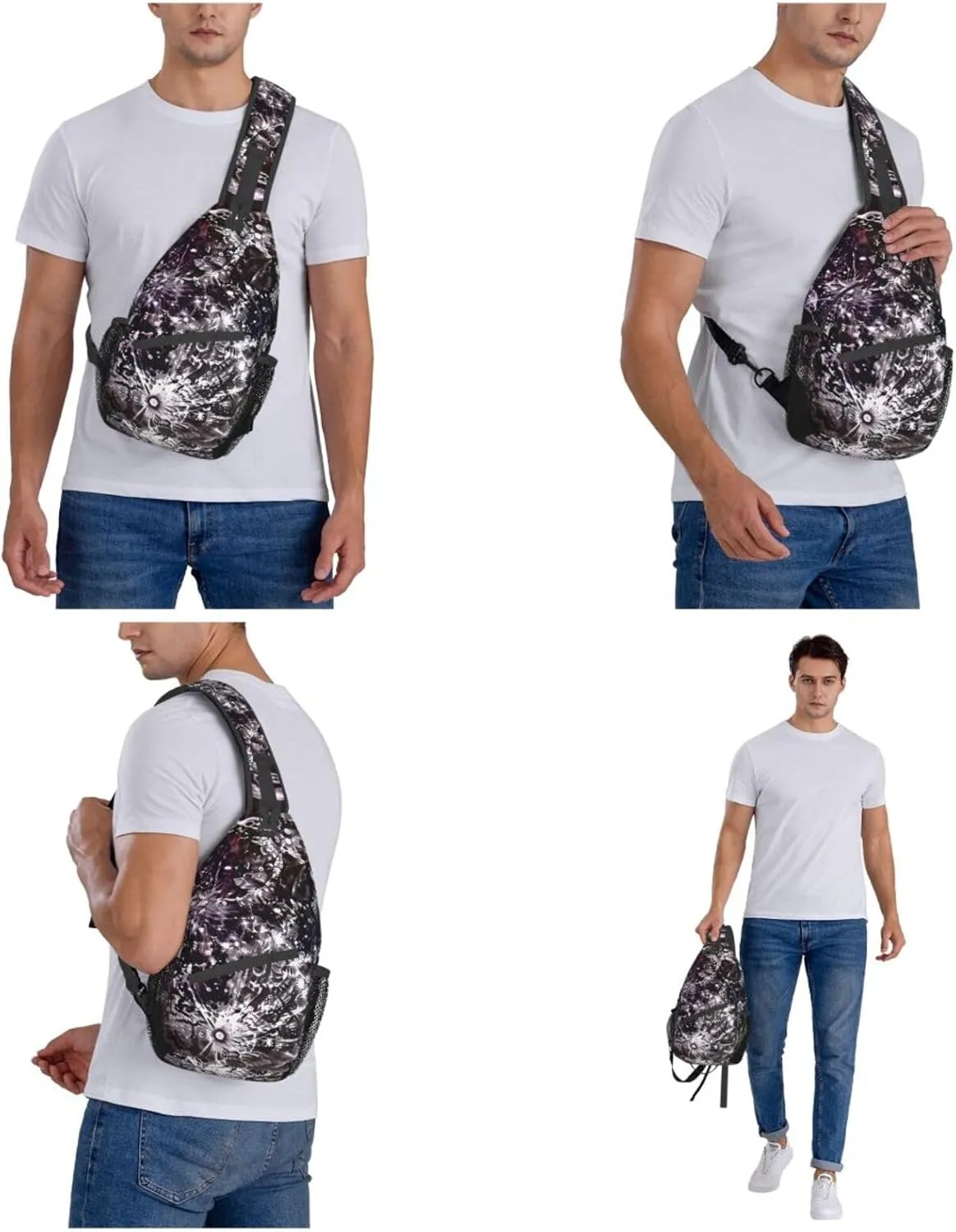 Sling Bag for Women Men Crossbody Bag Small Sling Backpack Purple Moon Chest Bag Hiking Daypack