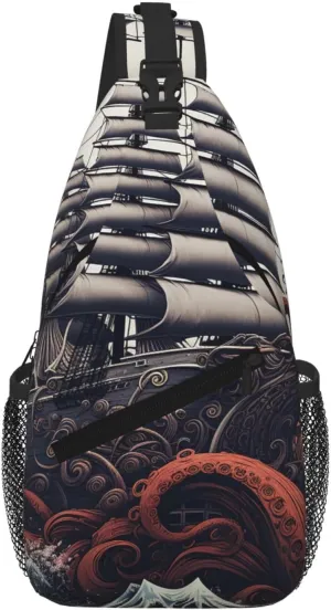 Sling Bag For Women Men Travel Hiking Backpack Crossbody Shoulder Chest Bags Octopus Tentacles With Ship Casual Daypack