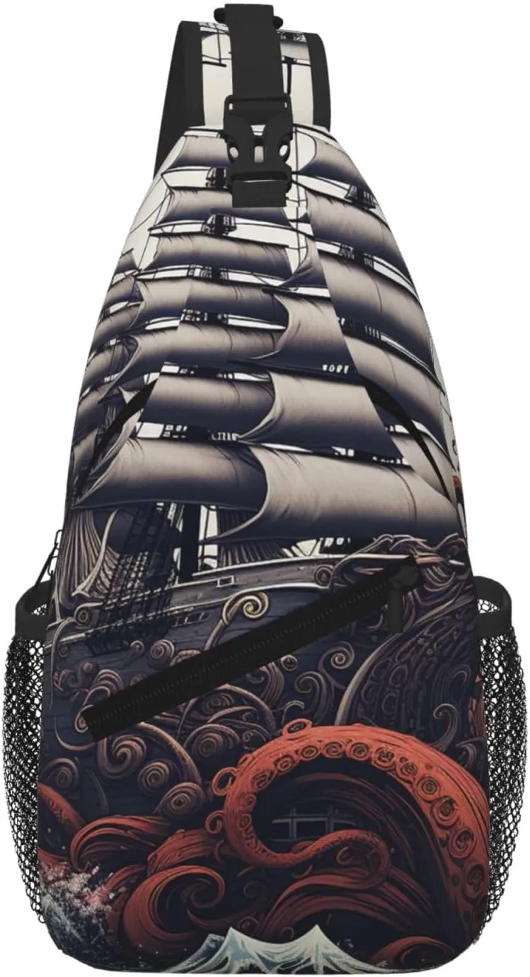 Sling Bag For Women Men Travel Hiking Backpack Crossbody Shoulder Chest Bags Octopus Tentacles With Ship Casual Daypack