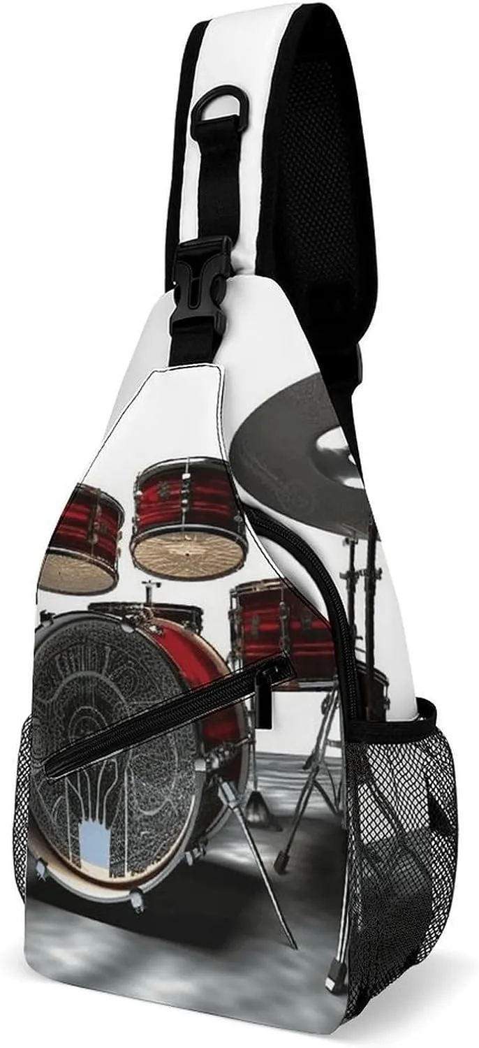 Sling Bag,Cool Drum Set Print Chest Bag,crossbody Chest Bag,casual Shoulder Backpack with Front Pocket
