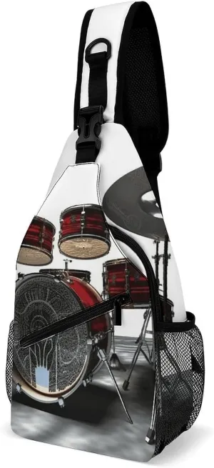 Sling Bag,Cool Drum Set Print Chest Bag,crossbody Chest Bag,casual Shoulder Backpack with Front Pocket