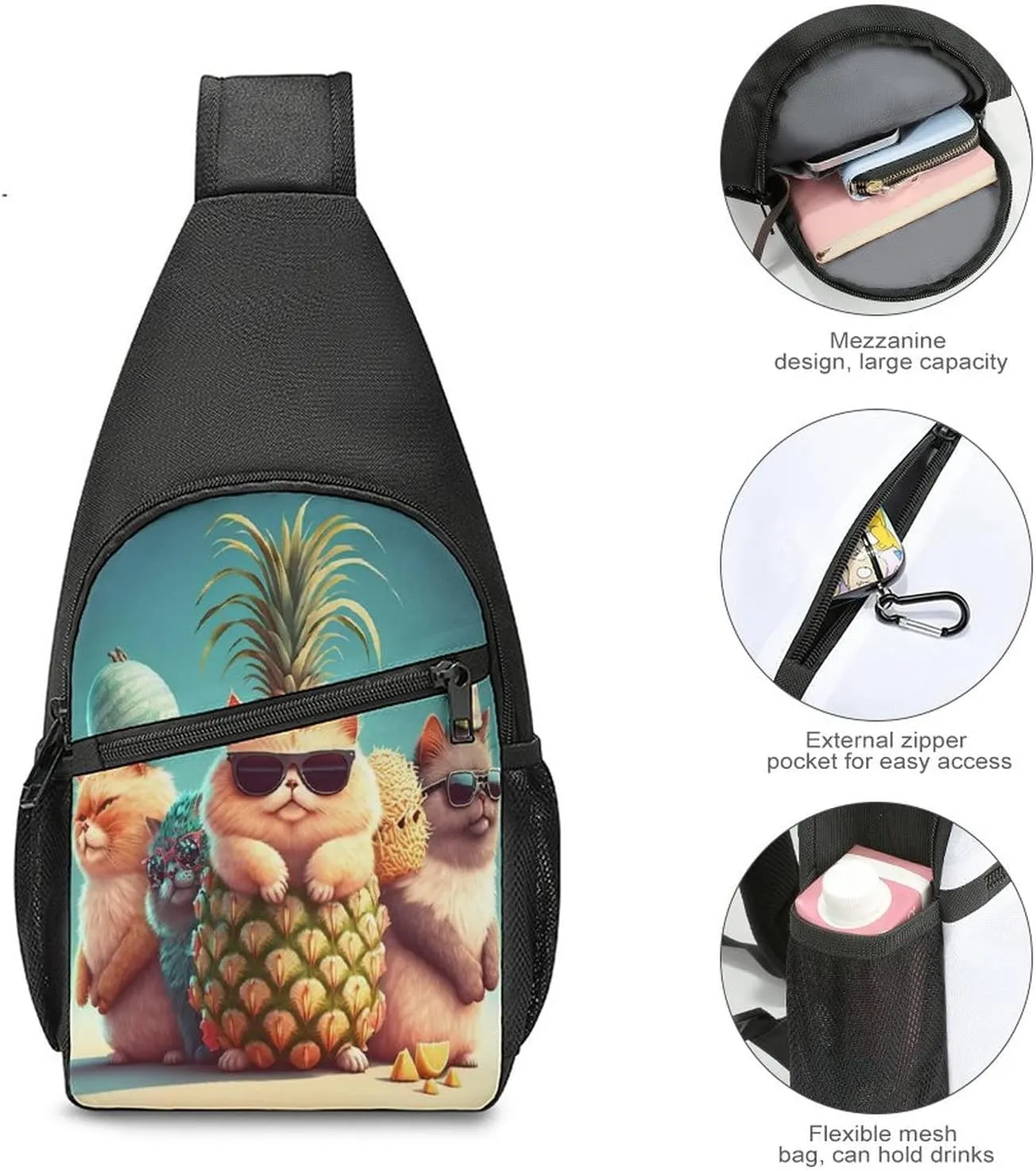 Sling Bags Men Shoulder Backpack Small Cross Body Chest Sling Backpack(Cartoon Cat)