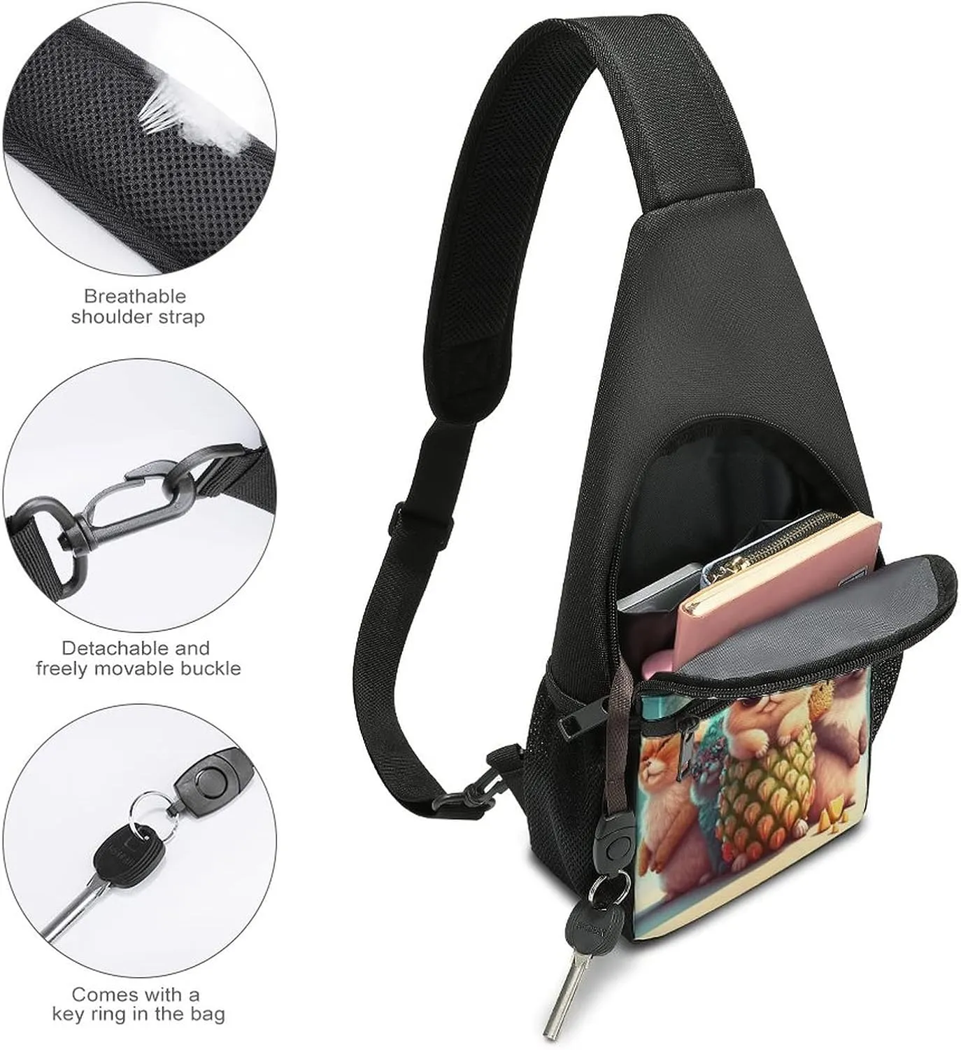 Sling Bags Men Shoulder Backpack Small Cross Body Chest Sling Backpack(Cartoon Cat)