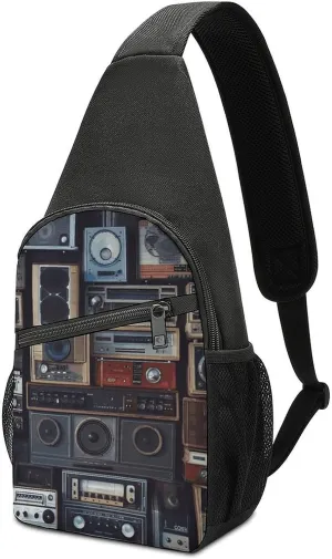Sling Bags Vintage Wall of Radio Boombox Crossbody Bag for Women Men Cross Body Bag for Travel Hiking Shopping