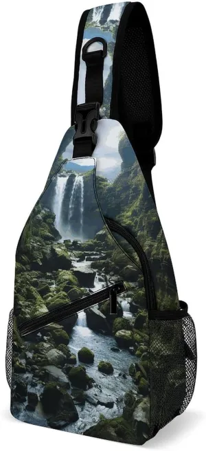 Sling Bags Waterfall Cliff Chest Bag for Men Women Shoulder Bag for Travel Sport Chest Pack