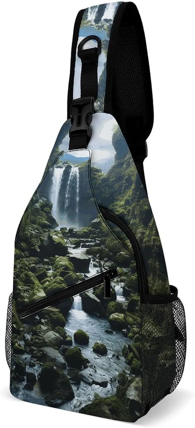Sling Bags Waterfall Cliff Chest Bag for Men Women Shoulder Bag for Travel Sport Chest Pack