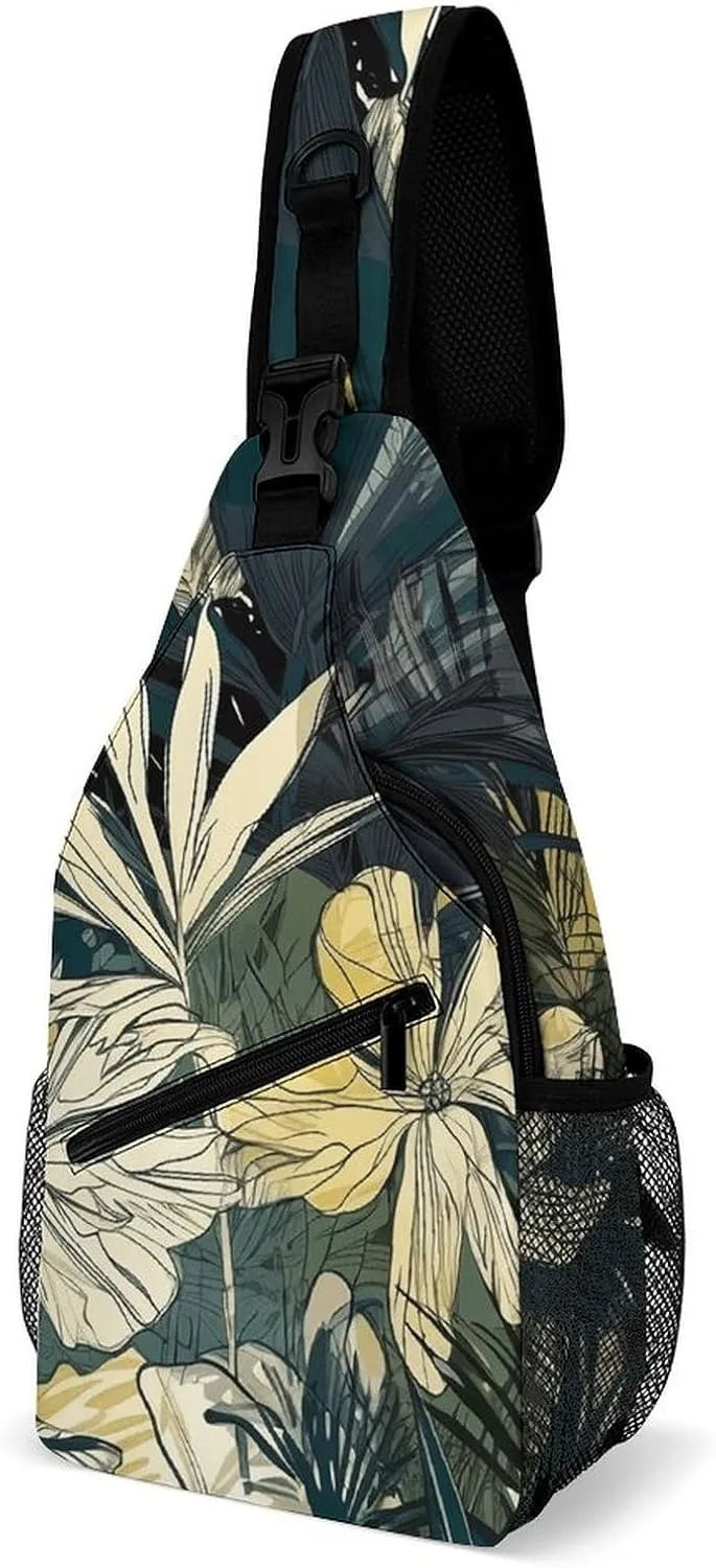 Sling Bags Yellow Black Flowers Crossbody Bag for Women Men Cross Body Bag for Travel Hiking Shopping