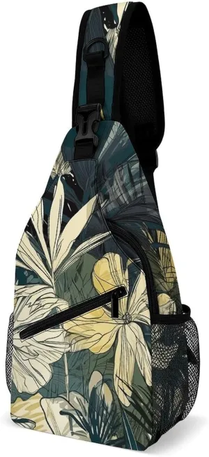 Sling Bags Yellow Black Flowers Crossbody Bag for Women Men Cross Body Bag for Travel Hiking Shopping