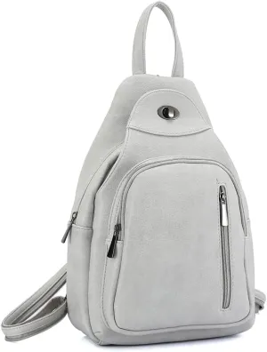 Small Backpack Purse for Women Multi Pocket PU Leather Lightweight Handbags Convertible Travel Shoulder Handbag (Grye-white)