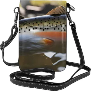 Small Cell Phone Purse - Stylish Quality And Soft Leather Messenger Horizontal Purse Crossbody Flap Phone Case For Women Brook Trout Fly Fishing Printed