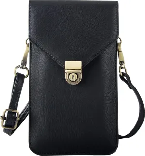 Small Cell Phone Purse, Synthetic Leather Crossbody Bag Dual Pockets Card Holder Neck Pouch with Adjustable Strap for iPhone X Xr 8 7 6s Plus, Galaxy S10 S9 S8 Plus, LG G8 ThinQ, Black