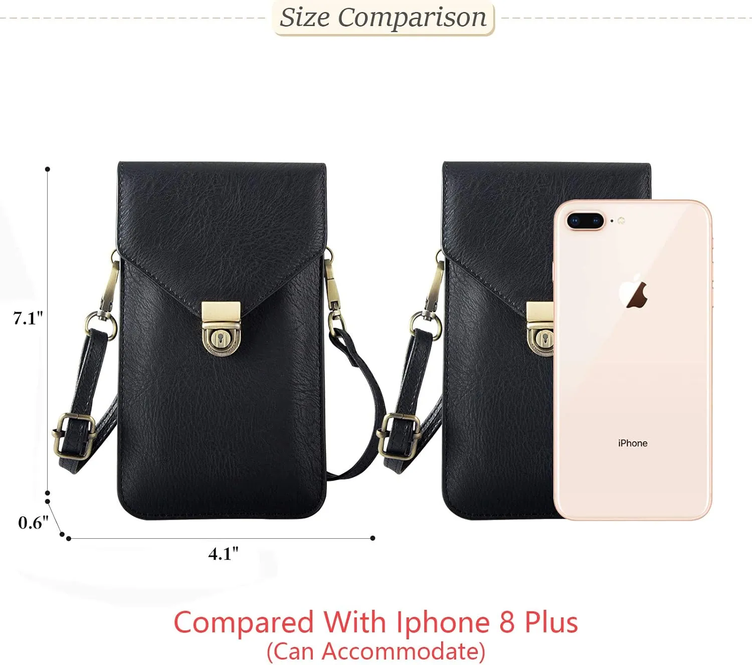 Small Cell Phone Purse, Synthetic Leather Crossbody Bag Dual Pockets Card Holder Neck Pouch with Adjustable Strap for iPhone X Xr 8 7 6s Plus, Galaxy S10 S9 S8 Plus, LG G8 ThinQ, Black