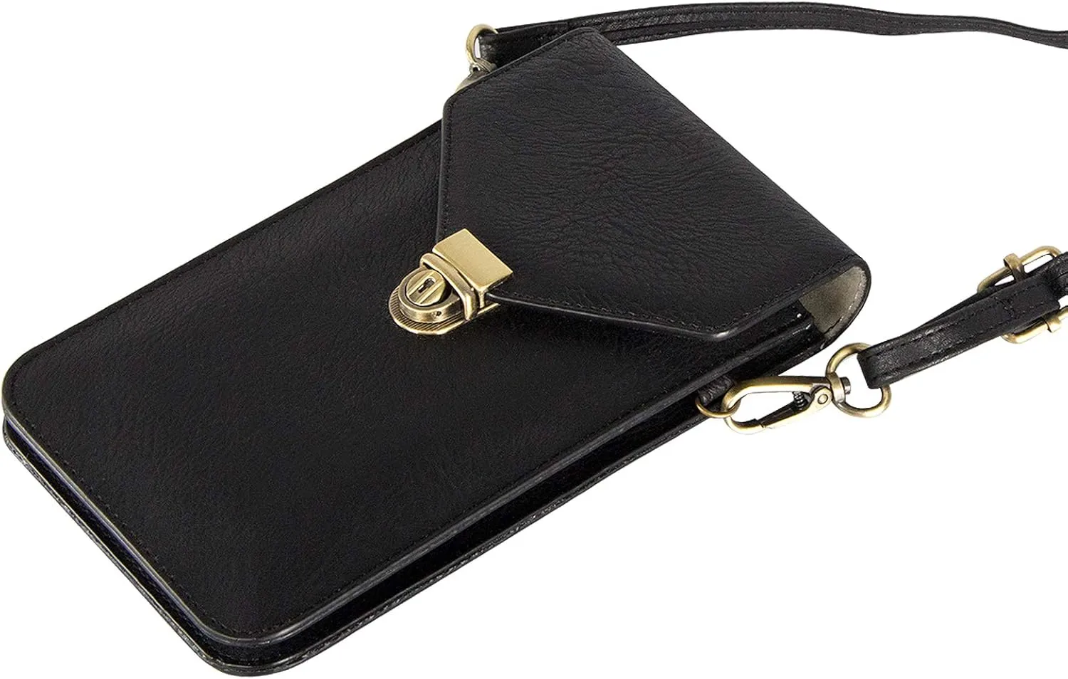 Small Cell Phone Purse, Synthetic Leather Crossbody Bag Dual Pockets Card Holder Neck Pouch with Adjustable Strap for iPhone X Xr 8 7 6s Plus, Galaxy S10 S9 S8 Plus, LG G8 ThinQ, Black