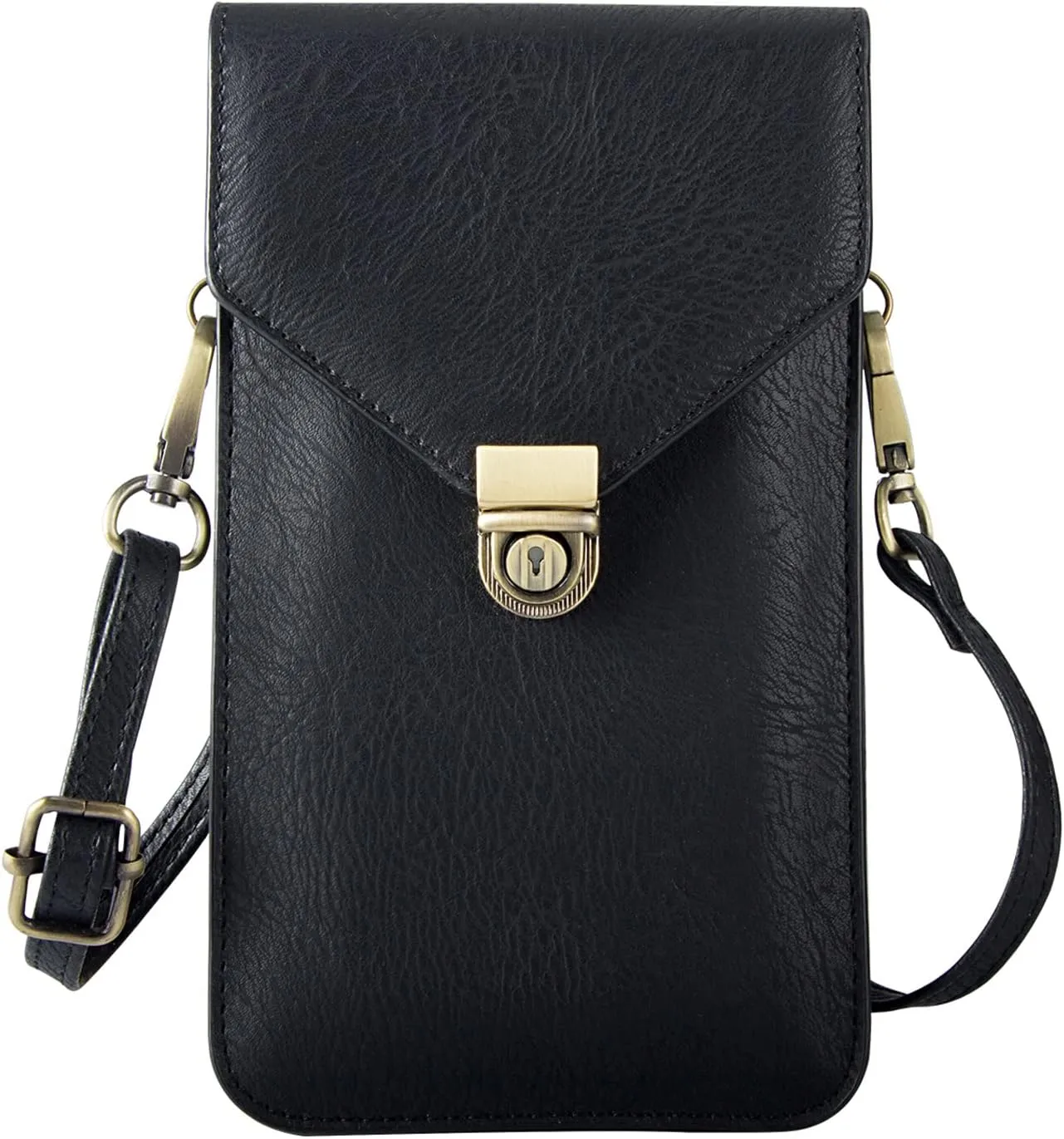 Small Cell Phone Purse, Synthetic Leather Crossbody Bag Dual Pockets Card Holder Neck Pouch with Adjustable Strap for iPhone X Xr 8 7 6s Plus, Galaxy S10 S9 S8 Plus, LG G8 ThinQ, Black