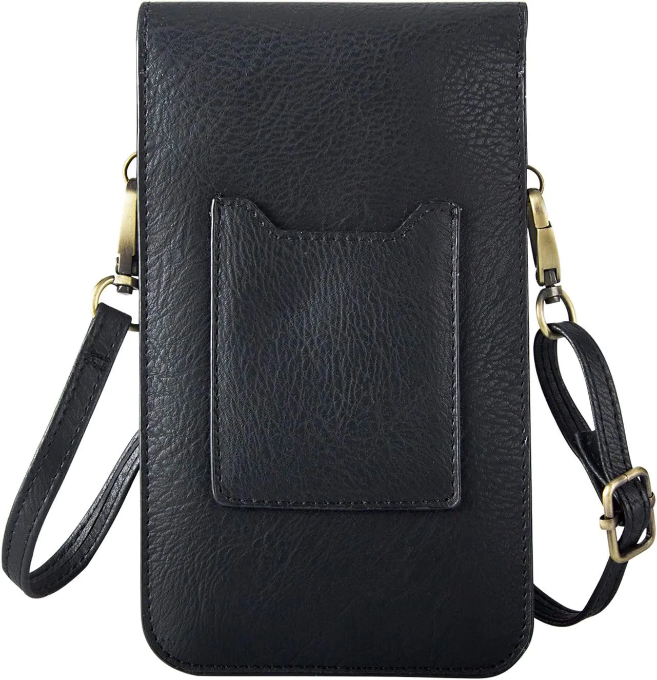 Small Cell Phone Purse, Synthetic Leather Crossbody Bag Dual Pockets Card Holder Neck Pouch with Adjustable Strap for iPhone X Xr 8 7 6s Plus, Galaxy S10 S9 S8 Plus, LG G8 ThinQ, Black