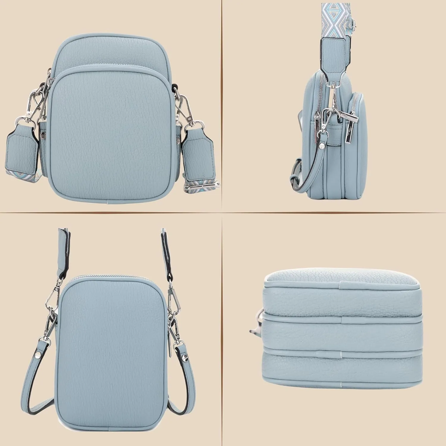 Small Crossbody Bag for Women, Triple Compartment Shoulder Bag with Double Strap