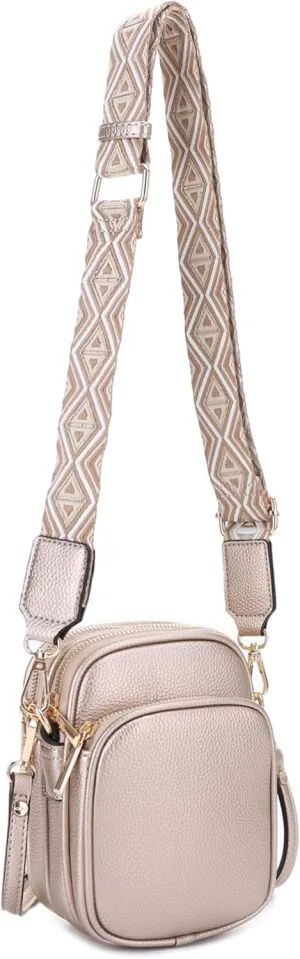 Small Crossbody Bag for Women, Triple Compartment Shoulder Bag with Double Strap