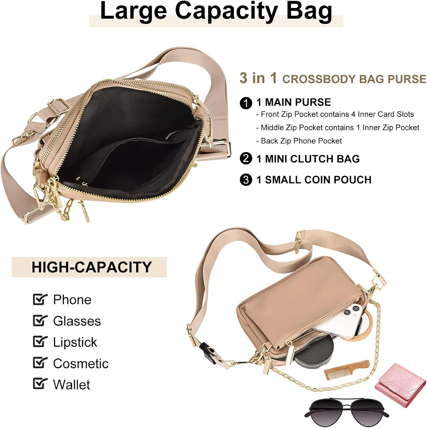 Small Crossbody Bags for Women 3 in 1 Trendy Shoulder Fashion Designer Mini Cute Sling Chest Bag
