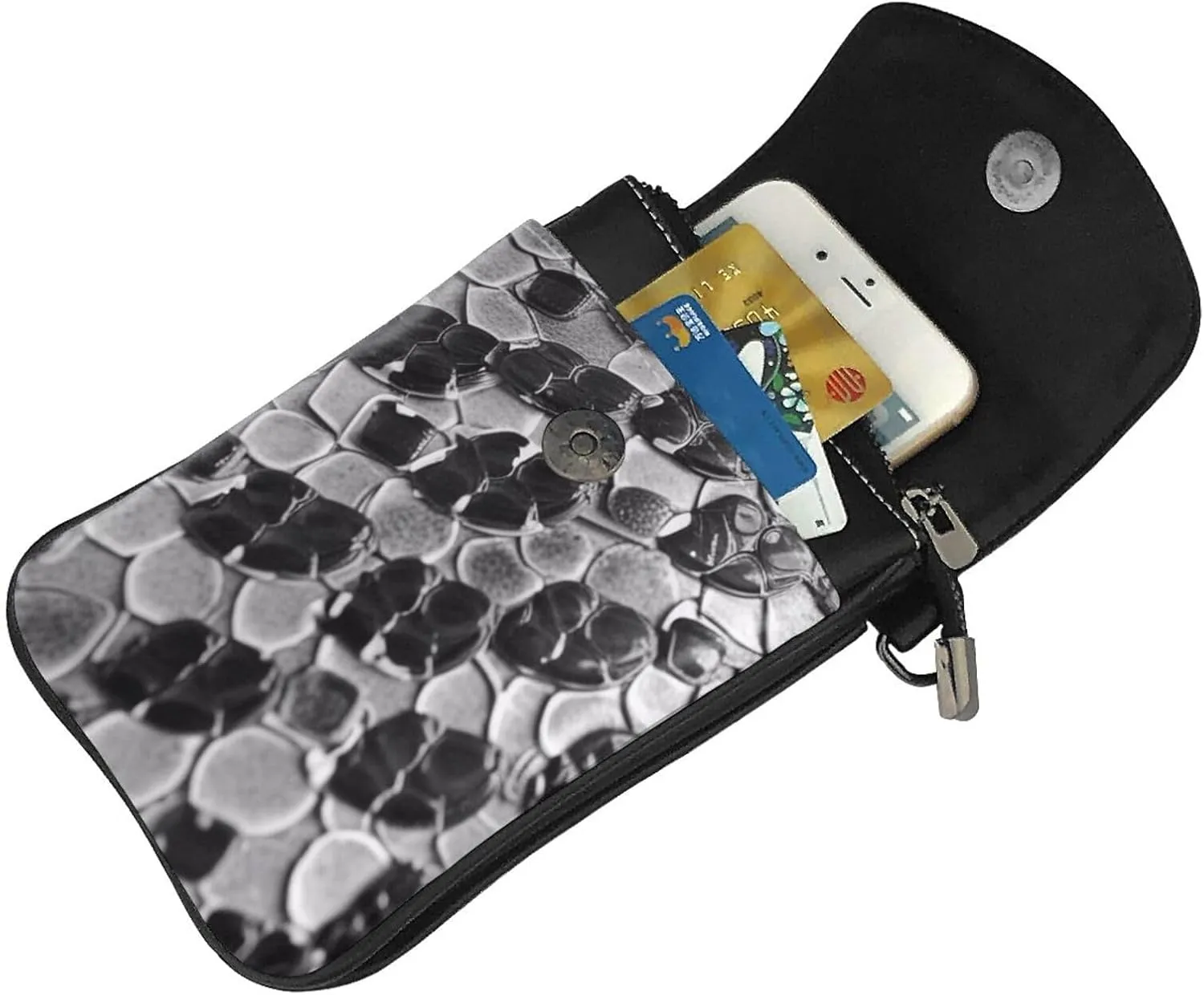 Small Crossbody Bags for Women,Leather Shoulder Bag for Cell Phone Purse with Strap and black and gold flowers Printed