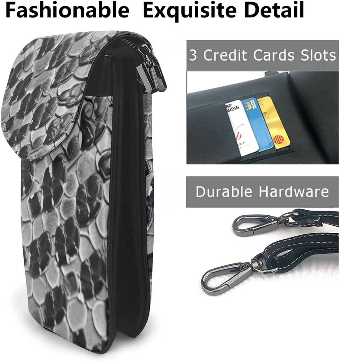 Small Crossbody Bags for Women,Leather Shoulder Bag for Cell Phone Purse with Strap and black and gold flowers Printed