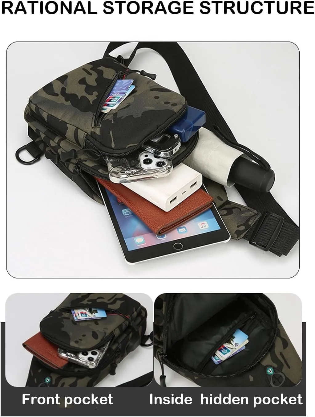 Small Crossbody Sling Backpack Sling Chest Bag，Adjustable Cross Body Bag Chest Shoulder Bag Daypack Fanny Pack for Travel Hiking