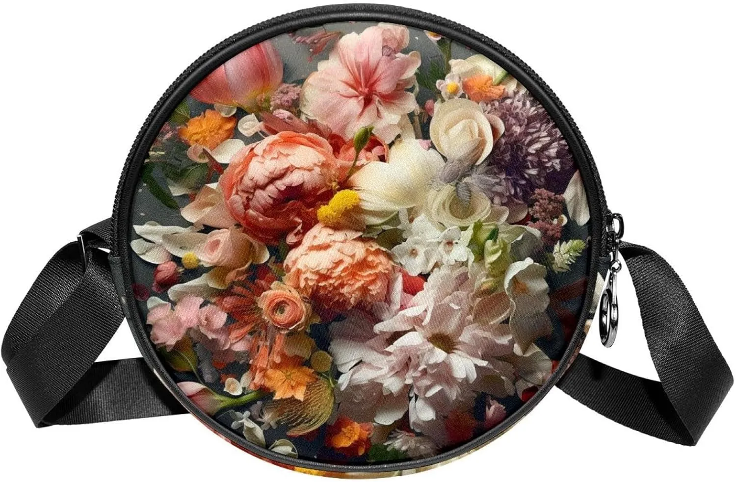 Small Crossbody Wallet for Women, Circle Crossbody Purse Handbag, Colorful Floral Botany Pattern Art