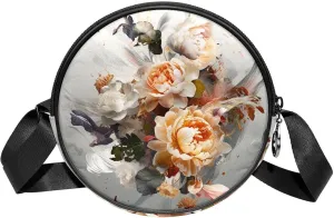 Small Crossbody Wallet for Women, Circle Crossbody Purse Handbag, Floral Botany Flower Blossom