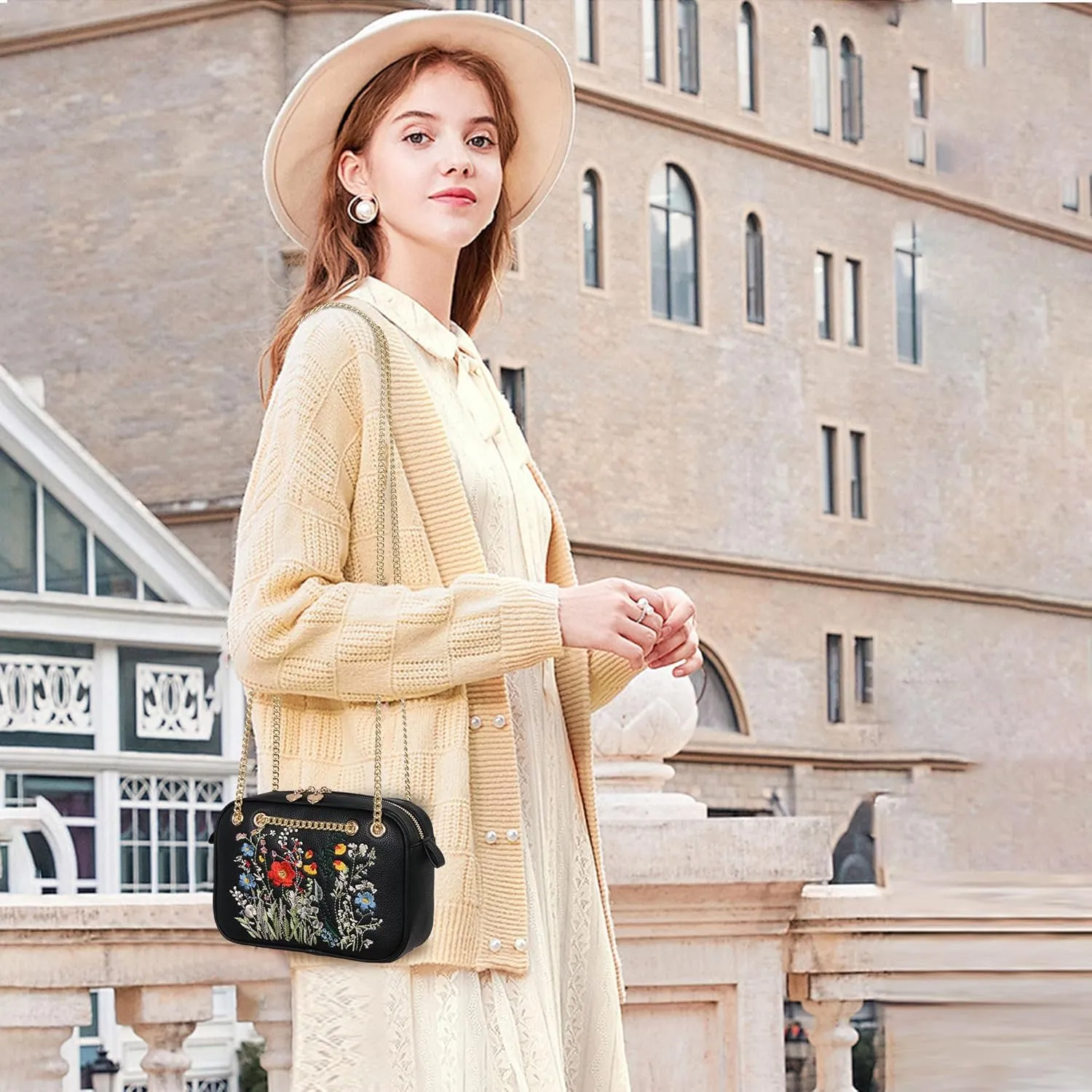 Small Flower Crossbody Bag, Trendy Designer Shoulder Bag, Phone Purse for Women with Adjustable Chain Straps