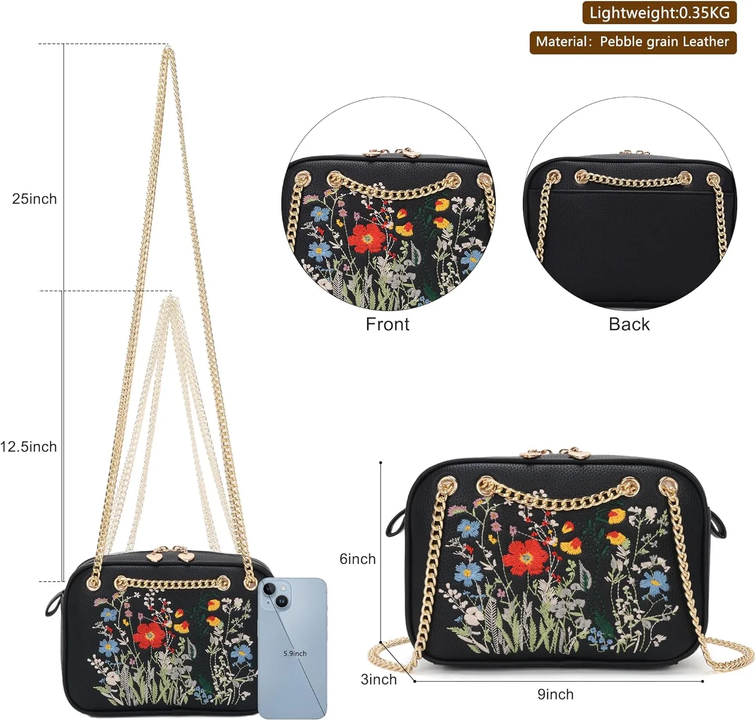 Small Flower Crossbody Bag, Trendy Designer Shoulder Bag, Phone Purse for Women with Adjustable Chain Straps