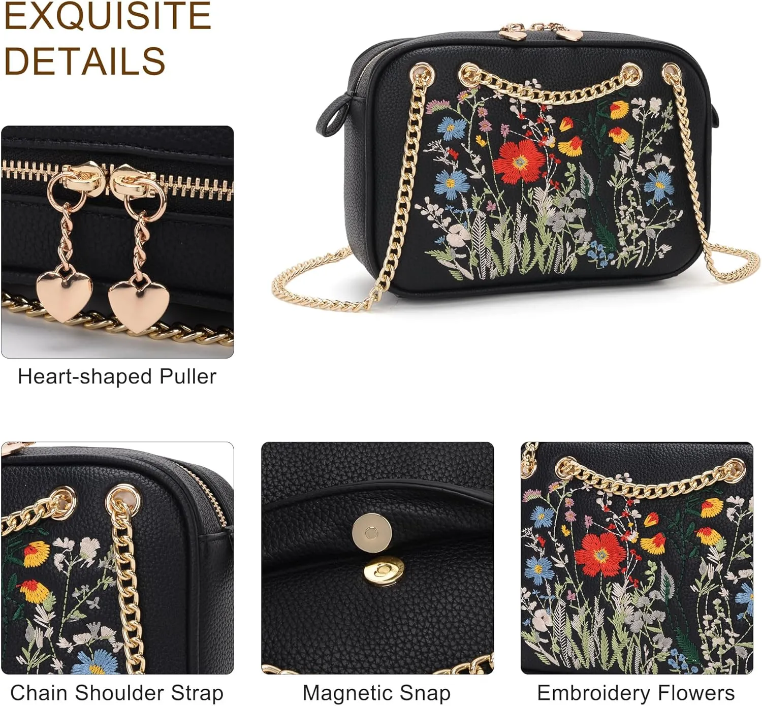 Small Flower Crossbody Bag, Trendy Designer Shoulder Bag, Phone Purse for Women with Adjustable Chain Straps