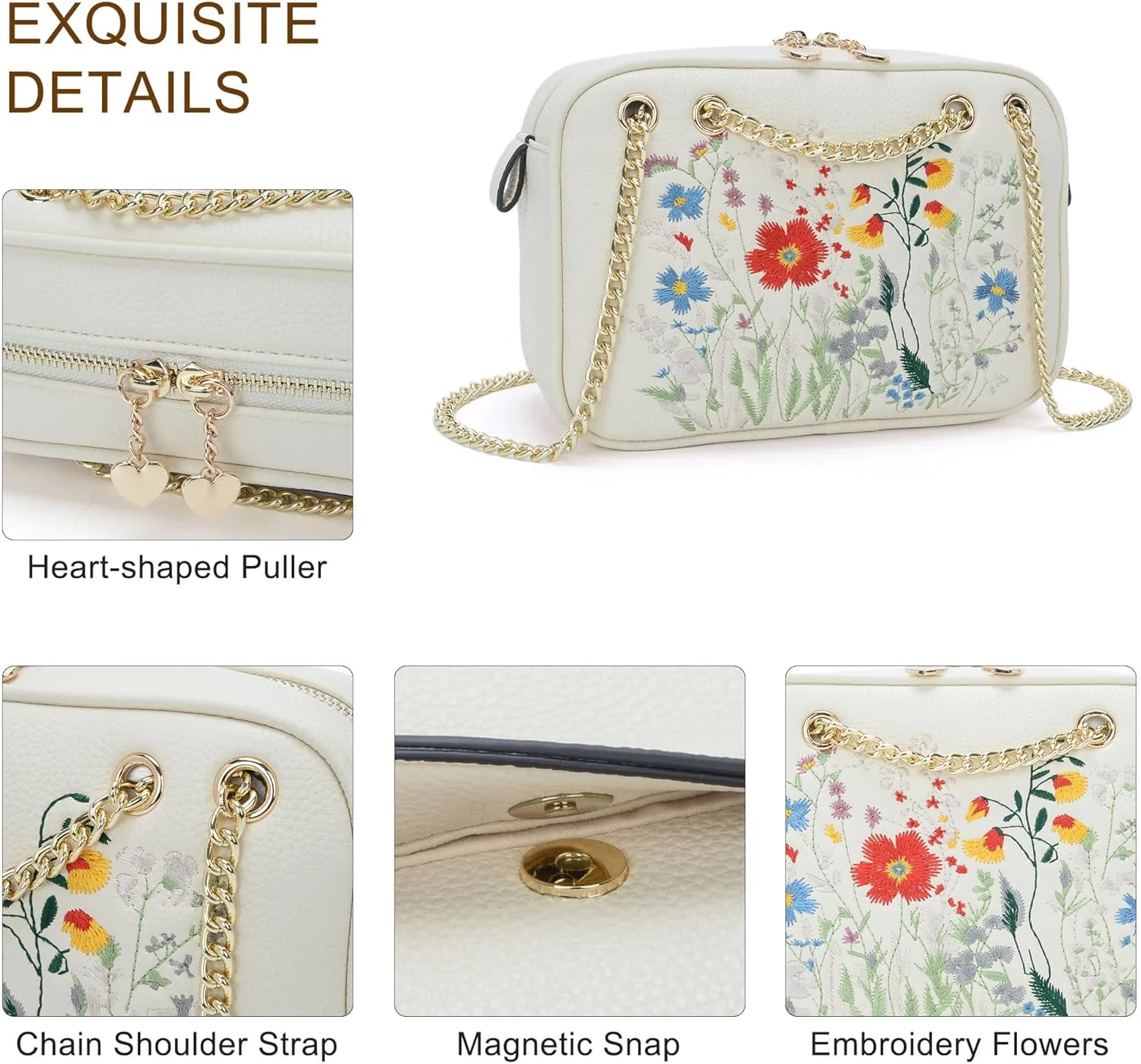 Small Flower Crossbody Bag, Trendy Designer Shoulder Bag, Phone Purse for Women with Adjustable Chain Straps