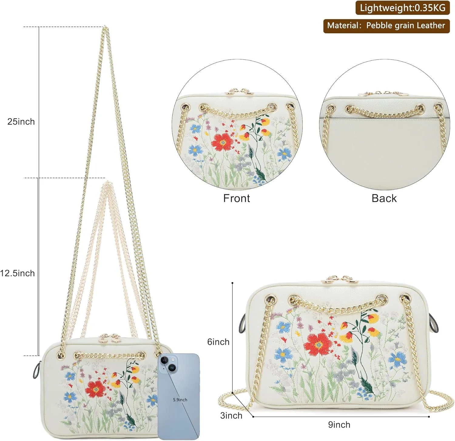 Small Flower Crossbody Bag, Trendy Designer Shoulder Bag, Phone Purse for Women with Adjustable Chain Straps