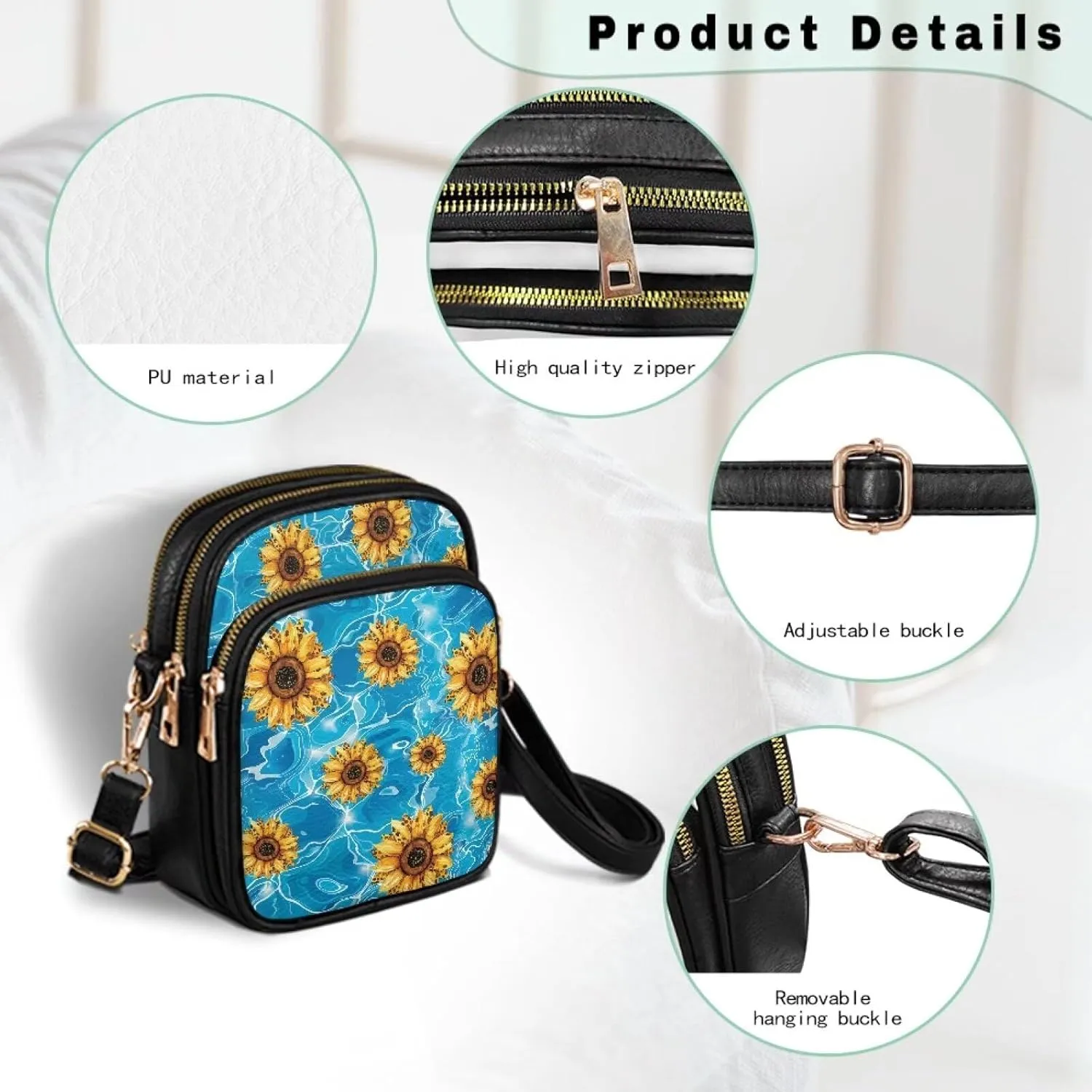 Small Messenger Bag for Girl Waterproof PU Leather Crossbody Bag PU Mini Phone Purse Sling Shoulder Bag