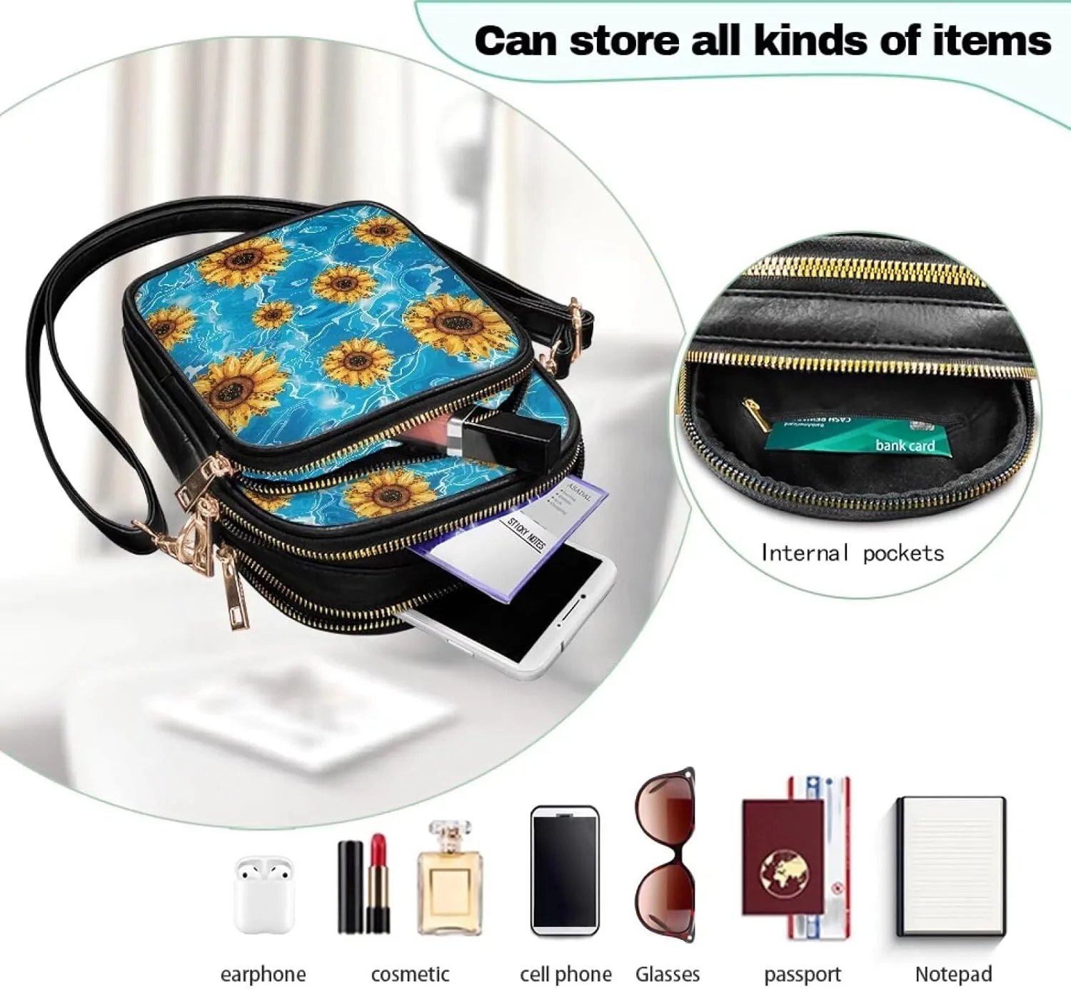 Small Messenger Bag for Girl Waterproof PU Leather Crossbody Bag PU Mini Phone Purse Sling Shoulder Bag