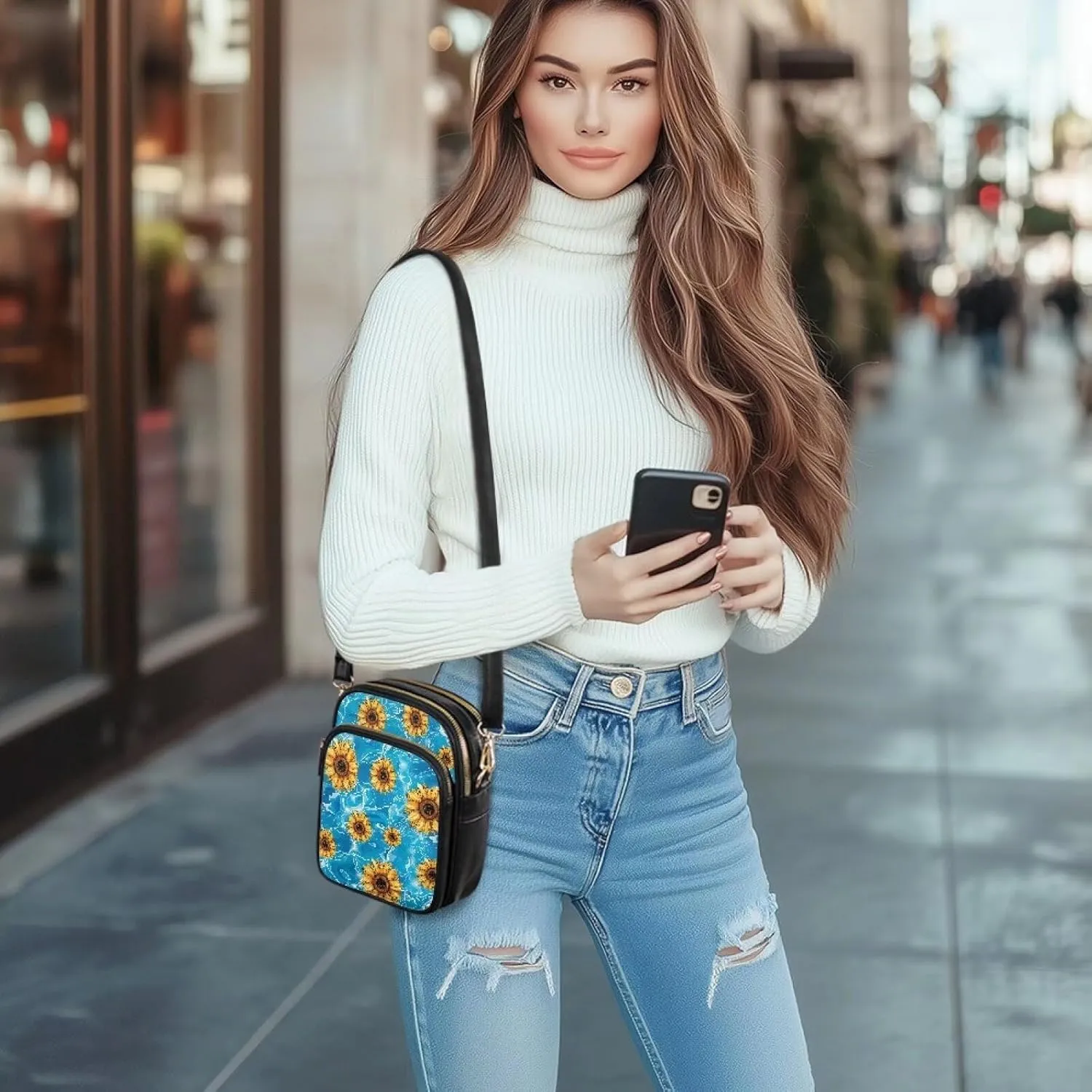 Small Messenger Bag for Girl Waterproof PU Leather Crossbody Bag PU Mini Phone Purse Sling Shoulder Bag