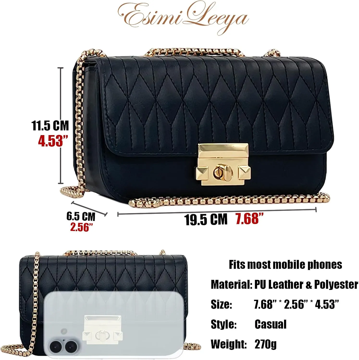 Small Mini Handbags for Women with Golden Chain Cross Body Purses for Women