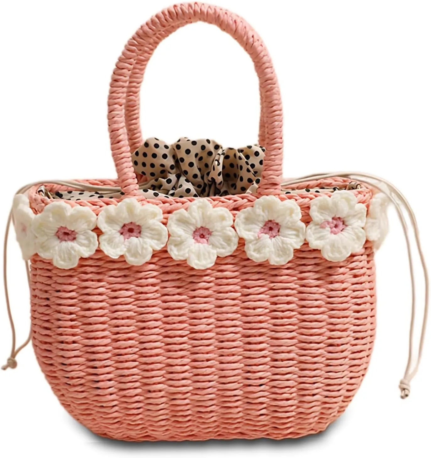 Small Woven Straw Handbag Crossbody Bag with Floral Pattern - Available in Blue, Pink, and Purple