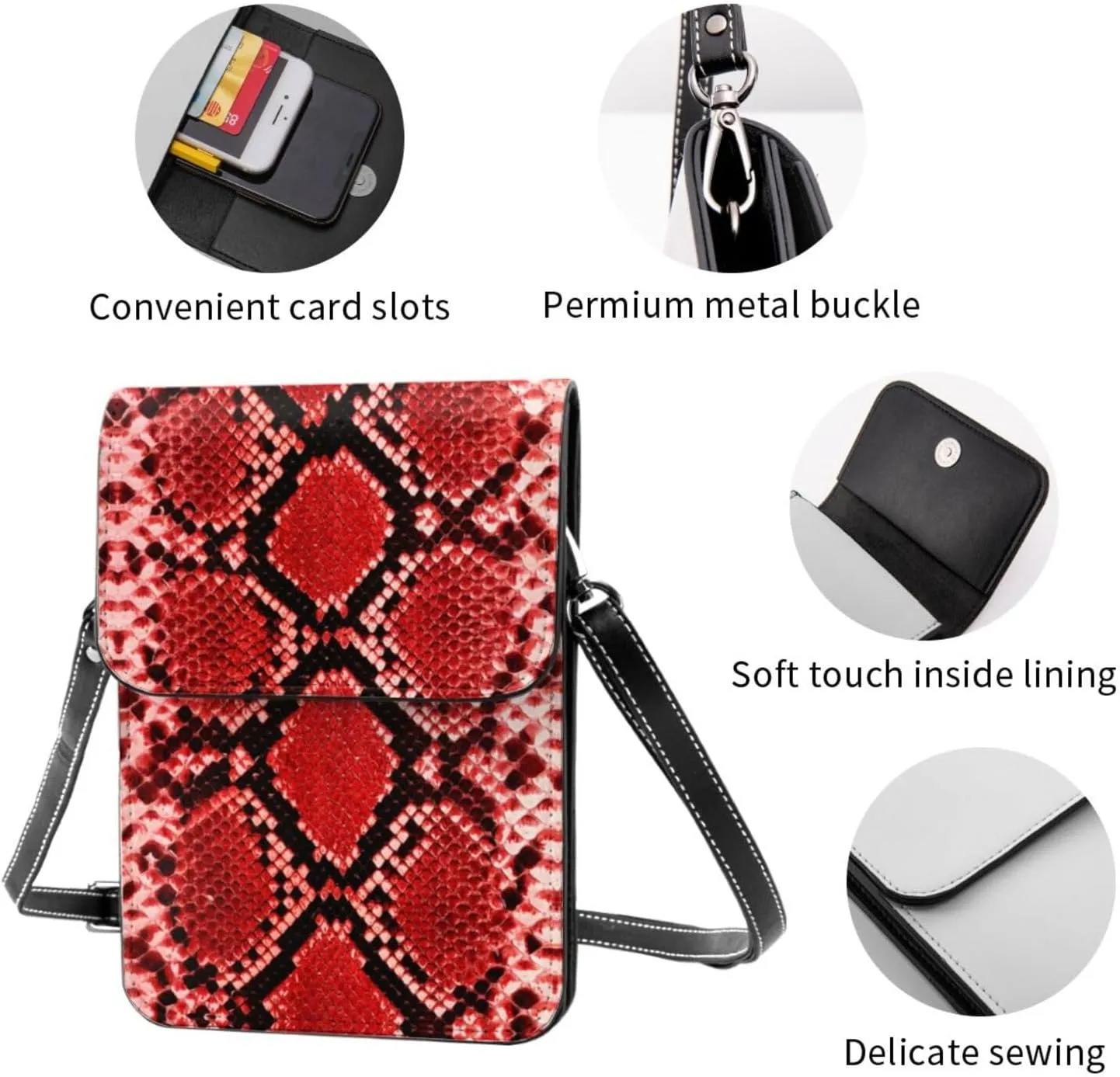 Snake Skin Python Pattern Woman Crossbody Bags Leather One Shoulder Handbags Wallet Adjustable Strap Cell Phone Purse