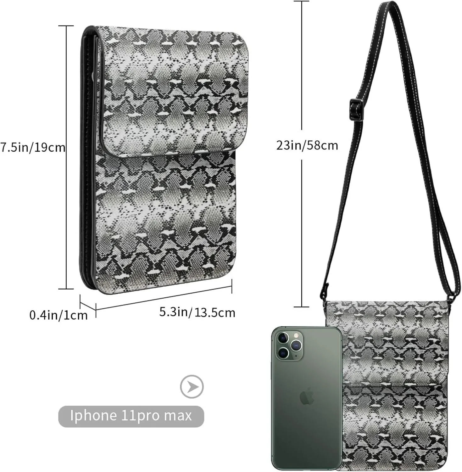 Snake Skin Python Pattern Woman Crossbody Bags Leather One Shoulder Handbags Wallet Adjustable Strap Cell Phone Purse