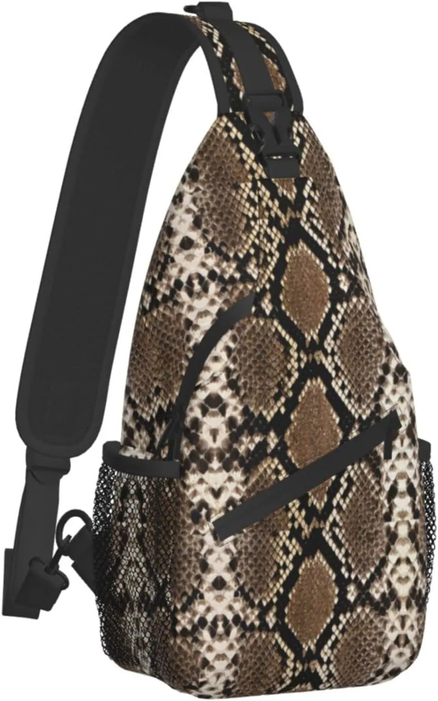 Snake Skin Sling Bag Animal Crossbody Chest Daypack Casual Backpack Women Shoulder Bag For Travel Picnic