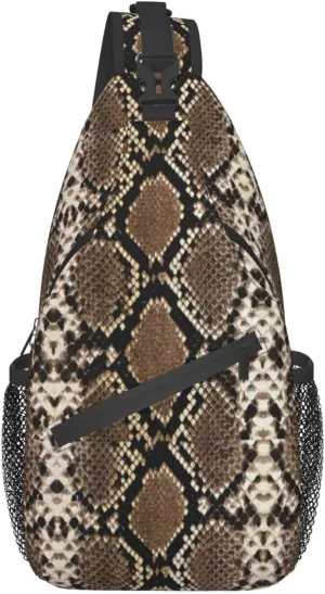 Snake Skin Sling Bag Animal Crossbody Chest Daypack Casual Backpack Women Shoulder Bag For Travel Picnic