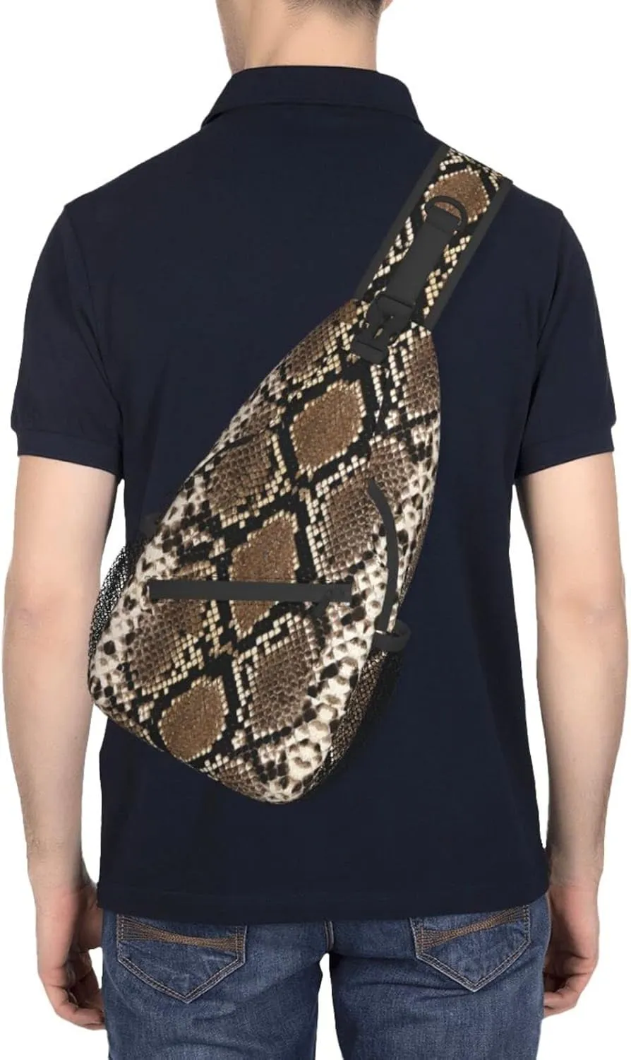 Snake Skin Sling Bag Animal Crossbody Chest Daypack Casual Backpack Women Shoulder Bag For Travel Picnic