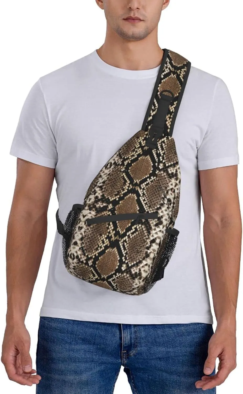 Snake Skin Sling Bag Animal Crossbody Chest Daypack Casual Backpack Women Shoulder Bag For Travel Picnic