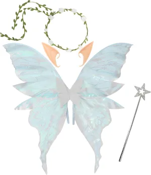 Snycler Fairy Wings for Adults and Girls, Fairy Costume Set with Floral Garland, Wand & Elf Ears Butterfly Wings