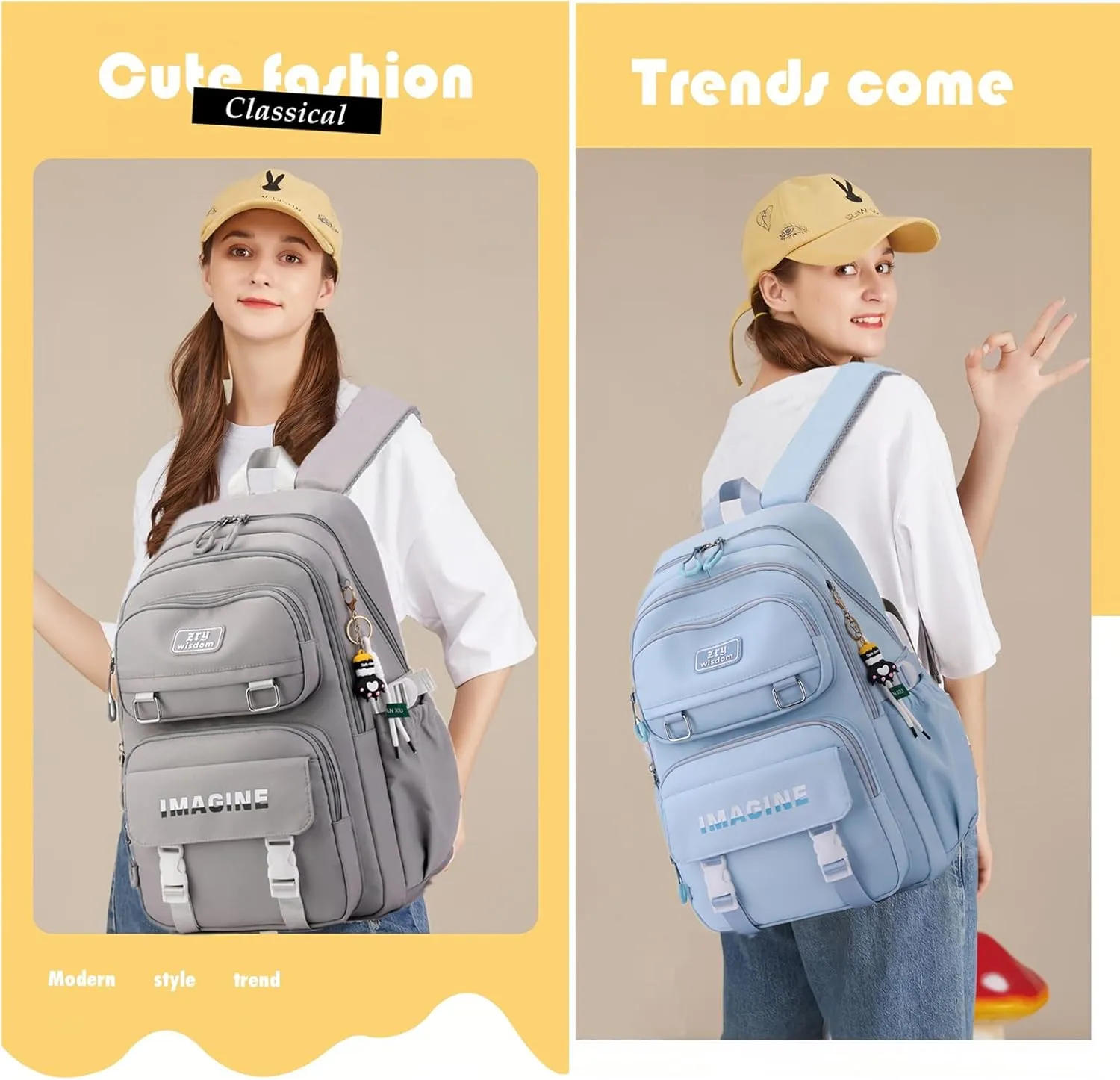 Solid Color Kids Backpacks for Girls School Bags, Elementary Bookbags Girls Backpacks Casual Daypacks, D-Blue