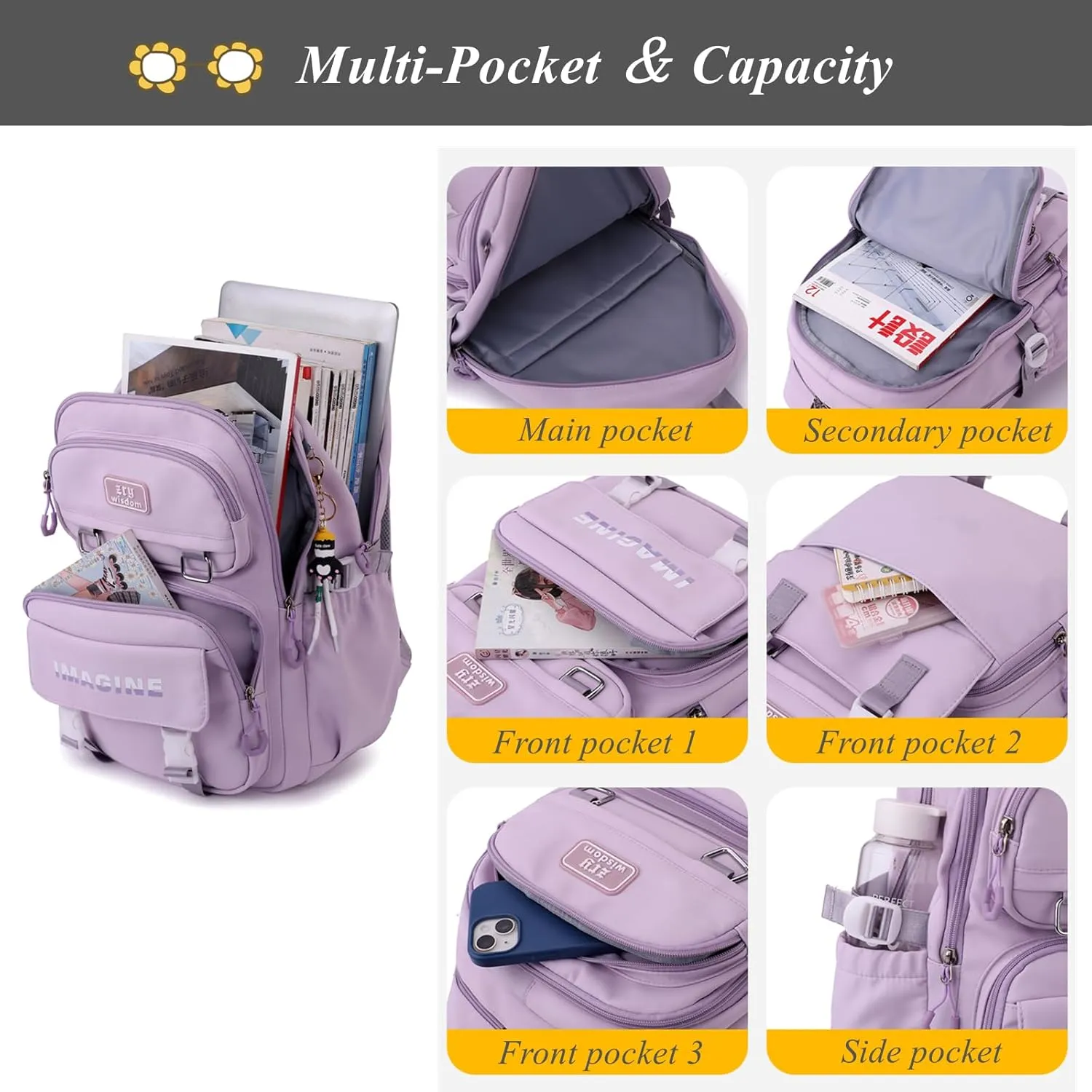 Solid Color Kids Backpacks for Girls School Bags, Elementary Bookbags Girls Backpacks Casual Daypacks, D-Blue
