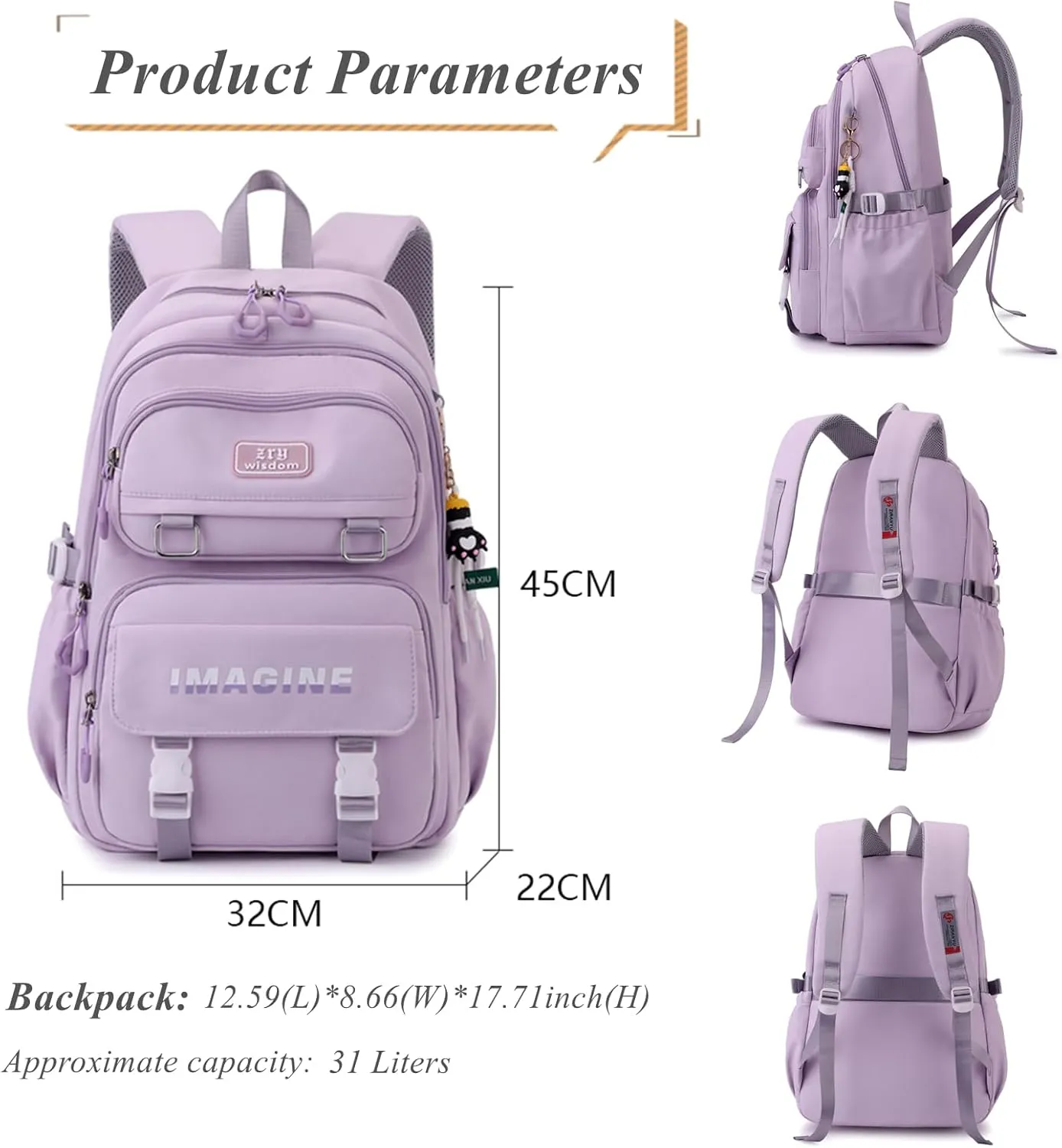 Solid Color Kids Backpacks for Girls School Bags, Elementary Bookbags Girls Backpacks Casual Daypacks, D-Blue