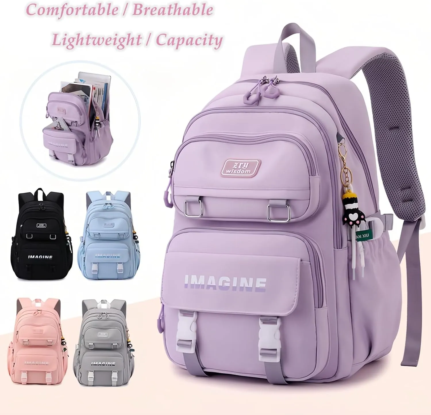 Solid Color Kids Backpacks for Girls School Bags, Elementary Bookbags Girls Backpacks Casual Daypacks, D-Blue