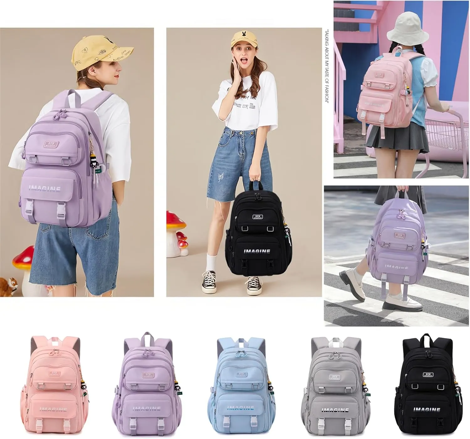 Solid Color Kids Backpacks for Girls School Bags, Elementary Bookbags Girls Backpacks Casual Daypacks, D-Blue