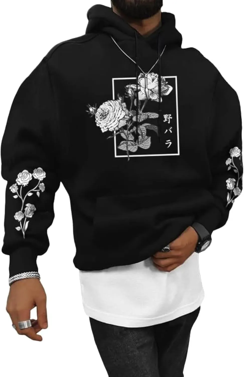 SOLY HUX Men's Floral Print Casual Graphic Hoodies Drawstring Long Sleeve Pullover Sweatshirt